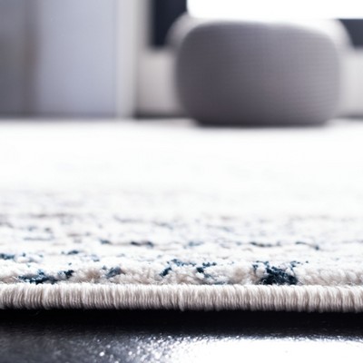 Cream and Navy Abstract Wool Synthetic Area Rug, 3' x 5'