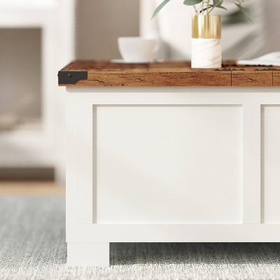 Rustic White and Oak Lift-Top Storage Coffee Table