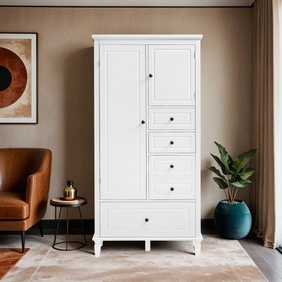Tall and Wide Storage Cabinet with Doors for Bathroom/Office/Living Room, Four Drawers of Different Sizes, Adjustable Shelves - Leovsnove