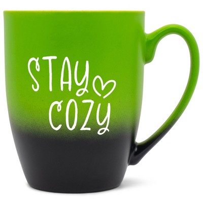Elanze Designs Stay Cozy Two Toned Ombre Matte Green and Black 12 ounce Ceramic Stoneware Coffee Cup Mug