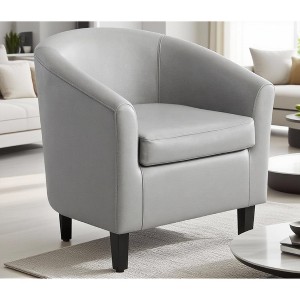 Accent Chairs Faux Leather Barrel Chairs Club Armchairs with Soft Seat for Living Room Bedroom Reading Waiting Room - 1 of 3