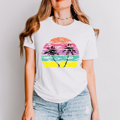 Simply Sage Market Tropical Sunset Short Sleeve Tee - S - White