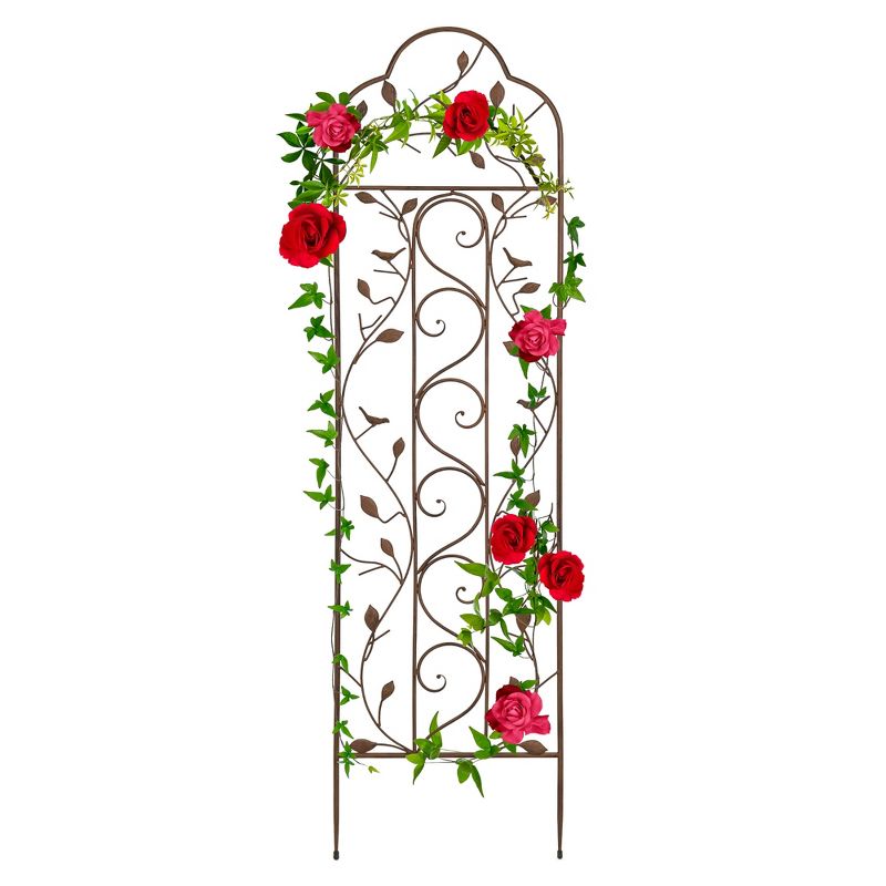 Best Choice Products 60x15in Iron Arched Garden Trellis Fence Panel w/ Branches, Birds for Climbing Plants - Bronze, 1 of 9