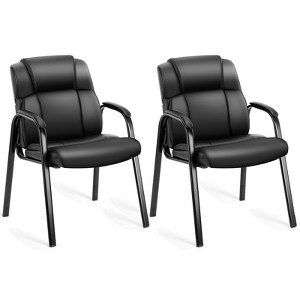 DOMETOUR Black Waiting Room Reception Chairs Leather Office Desk Guest Stationary Side Chair with Padded Arms - 1 of 4