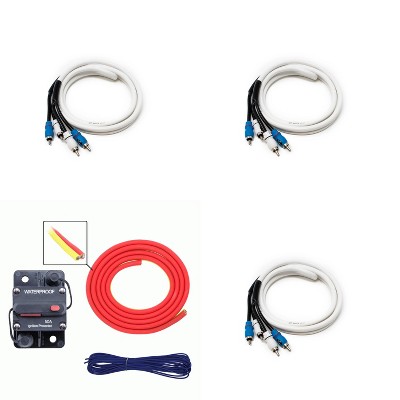 Metra MLAK8-10 50 Amp Breaker 8GA Tinned Pure Copper 10 foot Marine Wiring Kit with (3) 2 Meter Marine RCA Cables