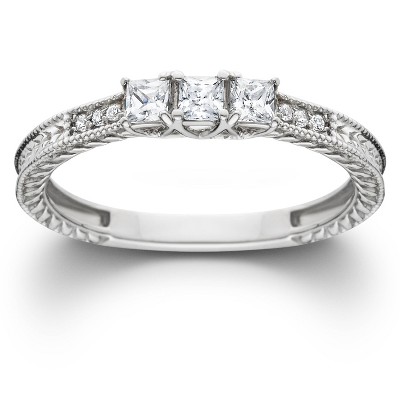 Pompeii3 1/4ct Vintage Three Stone Princess Cut Diamond Engagement Ring 14K White Gold
