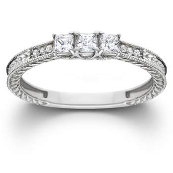 Pompeii3 1/4ct Vintage Three Stone Princess Cut Diamond Engagement Ring 14K White Gold