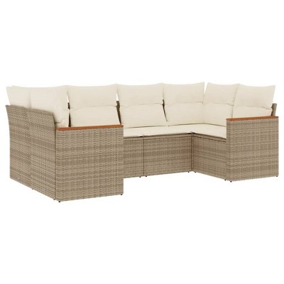 vidaXL 6 Piece Patio Sofa Set with Cushions Beige Poly Rattan