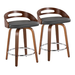 24" Mid-Century Modern Counter Stool with Swivel, Faux Leather Seat and Chrome Footrest, Set of 2 for Kitchen - 1 of 4