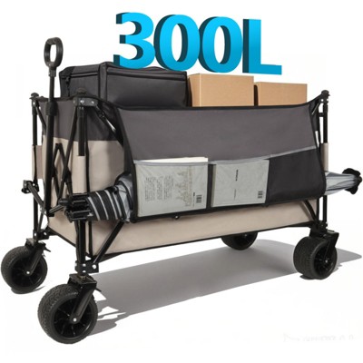 BEAFUP Heavy-Duty Folding Wagon Cart 480lbs Capacity - All-Terrain 7" Wheels with Brakes & Side Pockets for Camping,Beach,Picnic Outdoor