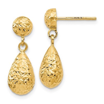 Black Bow Jewelry Diamond Cut Teardrop Post Dangle Earrings in 14k Yellow Gold, 20mm
