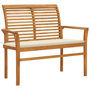 vidaXL Patio Bench with Cream Cushion 44.1 in. Solid Teak Wood - 1 of 4