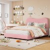 Homhougo Twin Bed Frame for Kids with Velvet Upholstered Headboard, Cute Low Profile Platform Bed for Girls and Boys, No Box Spring Needed, Blue - 4 of 4