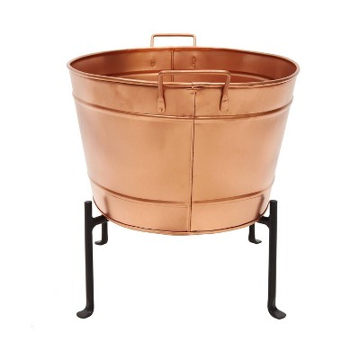 24" Copper-Plated Oval Tub with Black Folding Stand