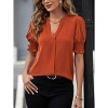 BLUEMING Womens T-Shirts Short Puff Sleeve Casual Blouses V Neck Smocked Cuff Tunic Tops Business Tops - 3 of 4