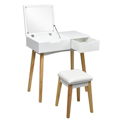 Tangkula Makeup Vanity Table W/Flip Top Mirror 2-in-1 Dresser & Stool