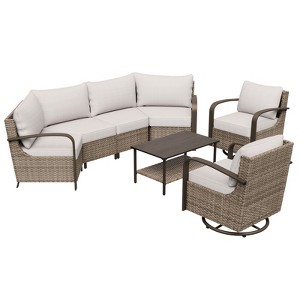 EAGLE PEAK Coastal Vista Outdoor Patio Furniture Set, Half-Moon Curved Wicker Patio Conversation Set with Coffee Table - 1 of 4