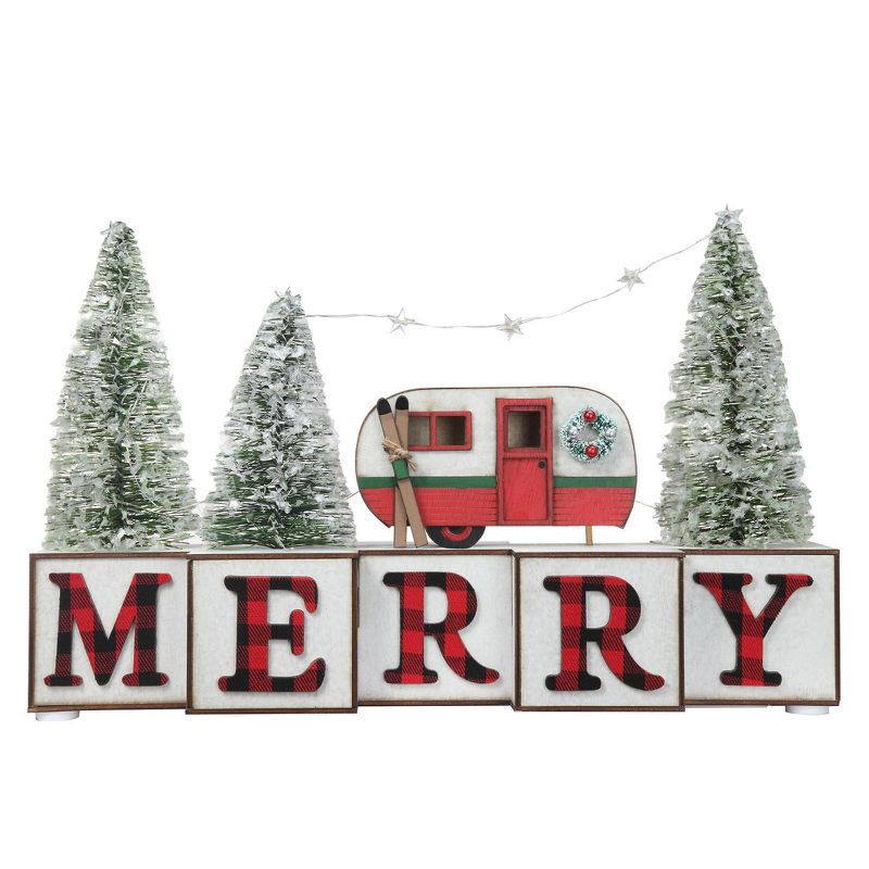 Haute D&#233;cor 9.5&#34; Lit Battery Operated &#39;Merry&#39; with Camper Christmas Wood Blocks Sign, 2 of 4