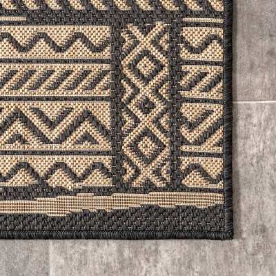 Charcoal Geometric Striped Synthetic Indoor/Outdoor Rug