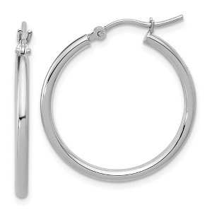 Black Bow Jewelry 2mm Round Hoop Earrings in 10k White Gold, 25mm (1 Inch) - 1 of 4