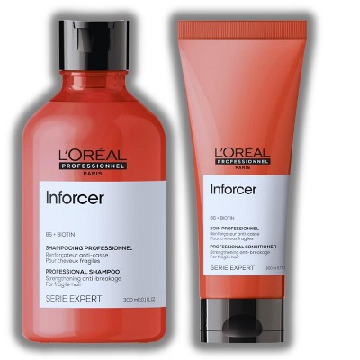 L'Oreal INFORCER Strengthening Shampoo (10.1 oz) & Conditioner (6.7 oz) Duo Set, Weak, Fragile & Damaged Hair | Loreal B6 + Biotin Kit