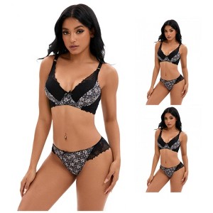INSPIRE CHIC 3 Sets Women's Floral Mesh Push-Up Underwire Lace Bra and Underwear Lingerie Set - 1 of 2