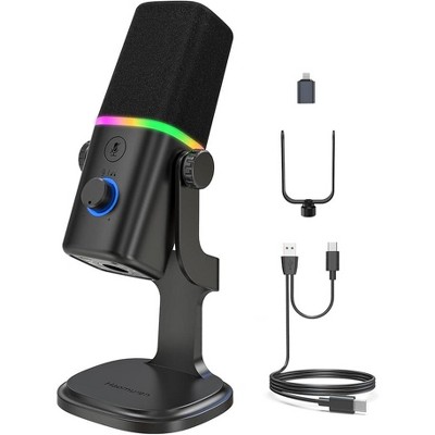 MaseiKar XLR/USB Dynamic Microphone for Gaming Podcast,Mic for iPhone Phone PC Computer Gaming Streaming Microphone with RGB Light,Mute Button