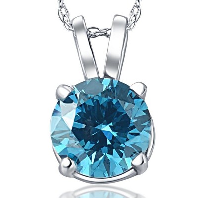 Pompeii3 1 Ct Blue Diamond Solitaire Pendant 14K White Gold Lab Created Necklace