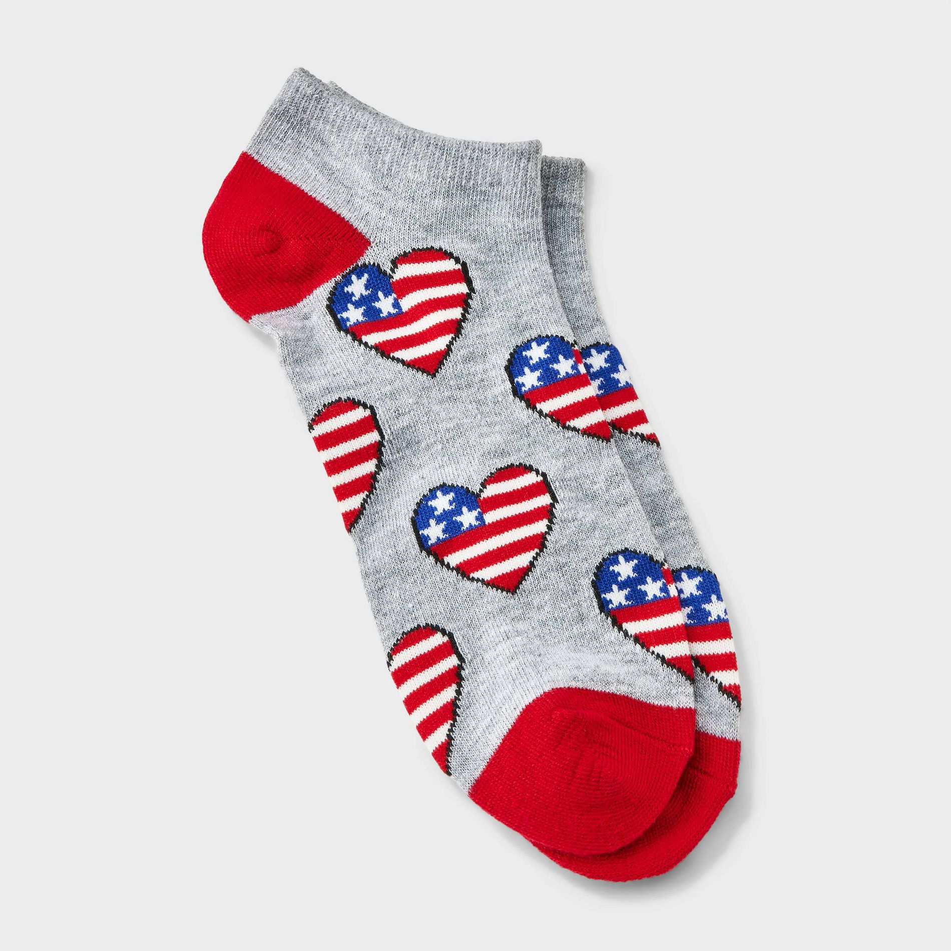 Women's Heart Flags Low Cut Socks - Heather Gray 4-10