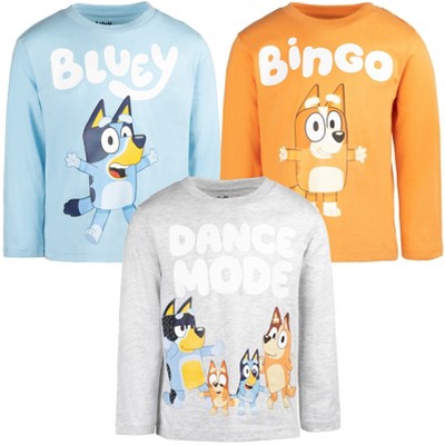 Bluey Bingo Girls 3 Pack Long Sleeve Graphic T-shirts Orange/blue/gray ...