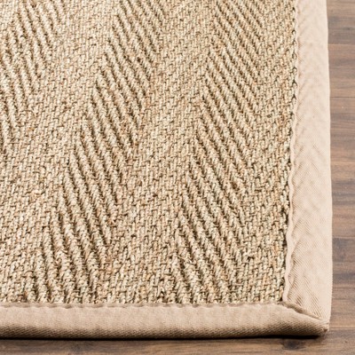 Beige Herringbone Handwoven Seagrass Square Area Rug