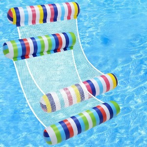 Jasonwell 2-Pack Pool Floats for Adults, 4-in-1 Inflatable Loungers, PVC Water Hammocks, Blue, Red & Green, Vacation Ready - 1 of 4