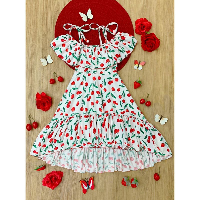 Girls Spring So Sweet Cherry Print Cold Shoulder Maxi Sundress - Mia Belle Girls, 5 of 6