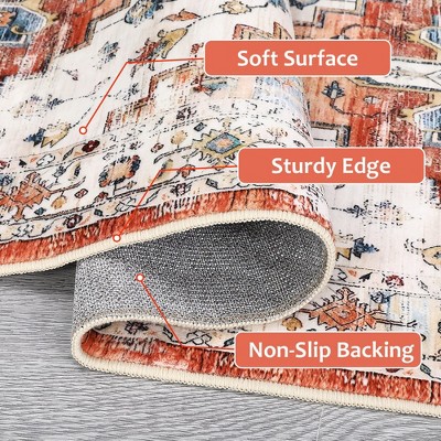 Vintage Boho 4' x 6' Blue and Orange Synthetic Area Rug