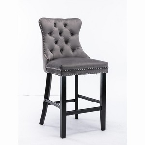 Dexmalle Set of 2 Contemporary Button Tufted Nailhead Trim Bar Chairs - 1 of 4