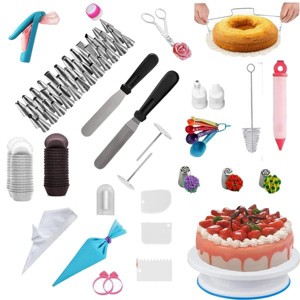 206 PCS Cake Decorating Supplies Kit, Baking Set for Beginners W/ Cake Turntable Stand Rotating Turntable, Russian Piping Tips Set, Cake Baking - 1 of 4
