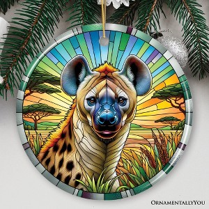Savannah Scavenger Hyena Stained Glass Style Ceramic Ornament, Safari Animals Christmas Gift and Decor| OrnamentallyYou - 1 of 4