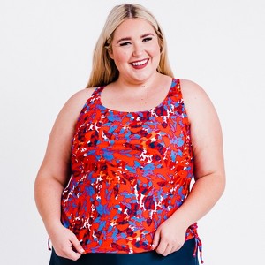 Calypsa Women's Plus Size Maya Tankini Swim Top WIth Removable Cups - 1 of 4