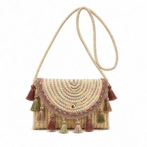 Alilang Boho Woven Fabric Crossbody Bag with Tassel Trim and