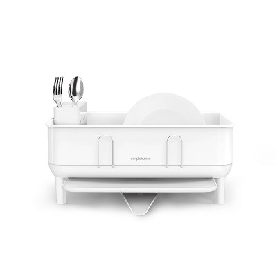 Compact White Steel Dish Drying Rack with Swivel Spout