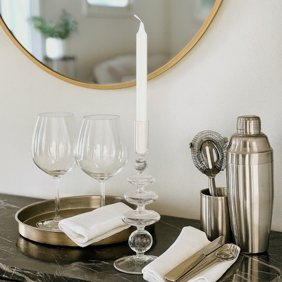 Glass Taper Candle Holder - Modern Decorative Candlestick for Home, Office, Bedroom & Living Room - Elegant Tall Contemporary Accent Decor