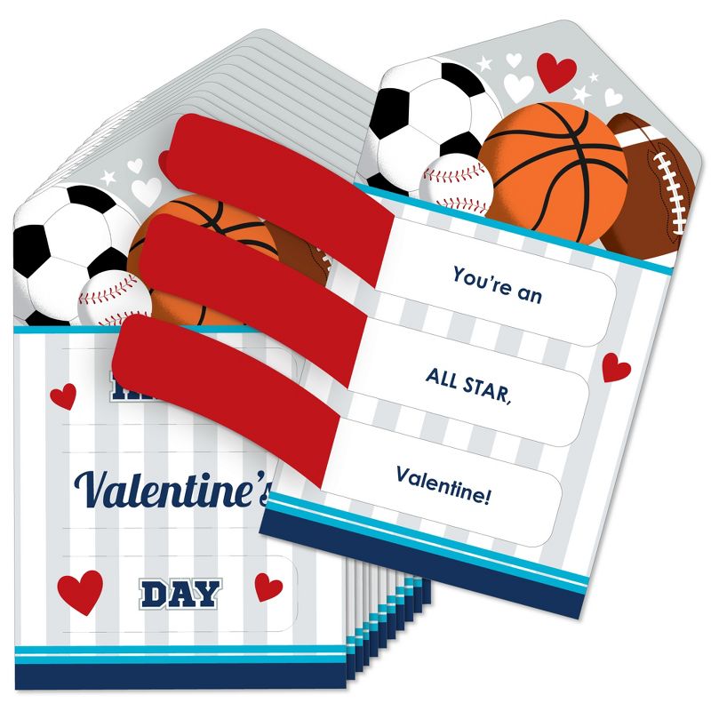Big Dot of Happiness Go, Fight, Win - Sports - All-Star Cards for Kids - Happy Valentine's Day Pull Tabs - Set of 12, 1 of 8