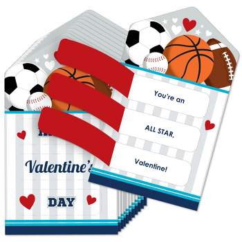 Big Dot of Happiness Go, Fight, Win - Sports - All-Star Cards for Kids - Happy Valentine's Day Pull Tabs - Set of 12