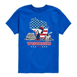 Boys' - Peanuts - Wisconsin American Flag Snoopy Short Sleeve Graphic T-Shirt - 1 of 4