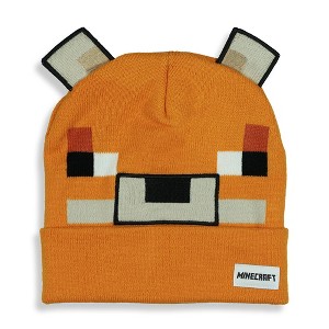 Minecraft Beanie Adult Big Face Fox Character 3D Ears Cuff Knit Hat Cap Orange - 1 of 4