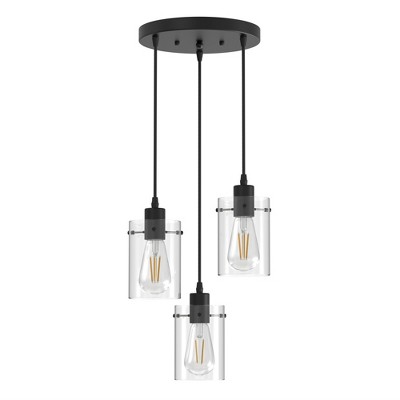 DORESshop 3-Light Espresso Vintage Cluster Hanging Ceiling light Fixture Pendant with Clear Glass Shade for Kitchen Dining Room