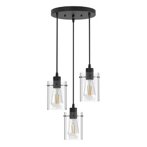 DORESshop 3-Light Espresso Vintage Cluster Hanging Ceiling light Fixture Pendant with Clear Glass Shade for Kitchen Dining Room - 1 of 4