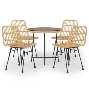 vidaXL Garden Dining Set Black Poly Rattan Medium Tough - Brown - 1 of 4