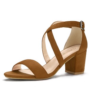 Allegra K Women's Open Toe Crisscross Buckle Ankle Strap Block Heel Sandals - 1 of 4