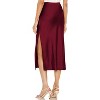 Women's Satin Midi Skirt - High Waist Slit Design with Comfortable Elastic Waistband Winered - 3 of 4